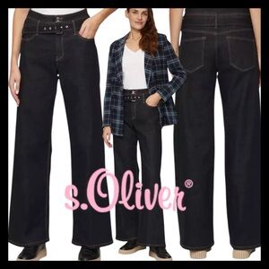 s. Oliver Dark Wash Suri High Rise Regular Fit Wide Leg Belted Jeans (8)